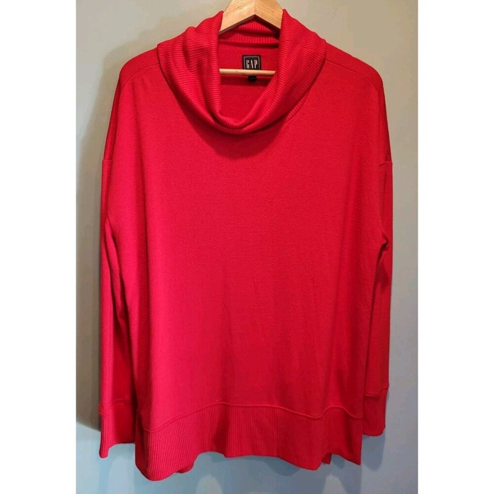 New Gap Red Lightweight Long Sleeve Cowl Neck Tunic Sweater Sz XL Holiday